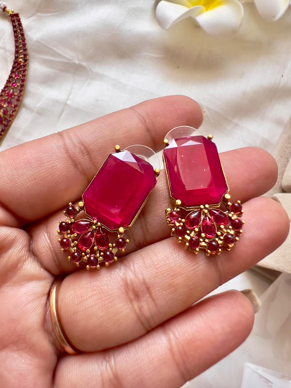 Elegant Ruby Stone Necklace Set with Matching Earrings