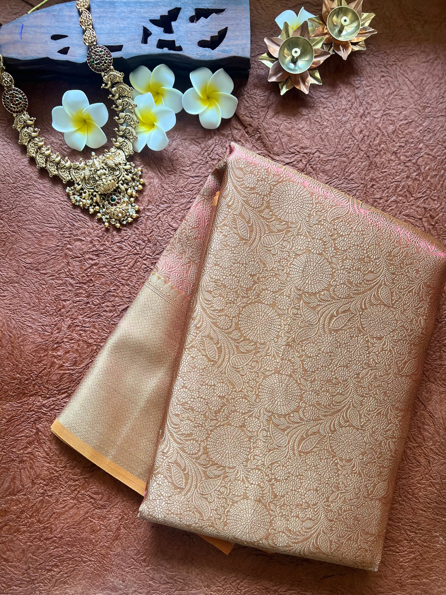 Elegant Peach Tissue Silk Saree – Sheer Grace in Every Fold