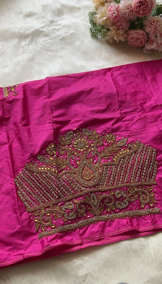 Magenta Raw Silk Blouse with Intricate Hand Embroidery