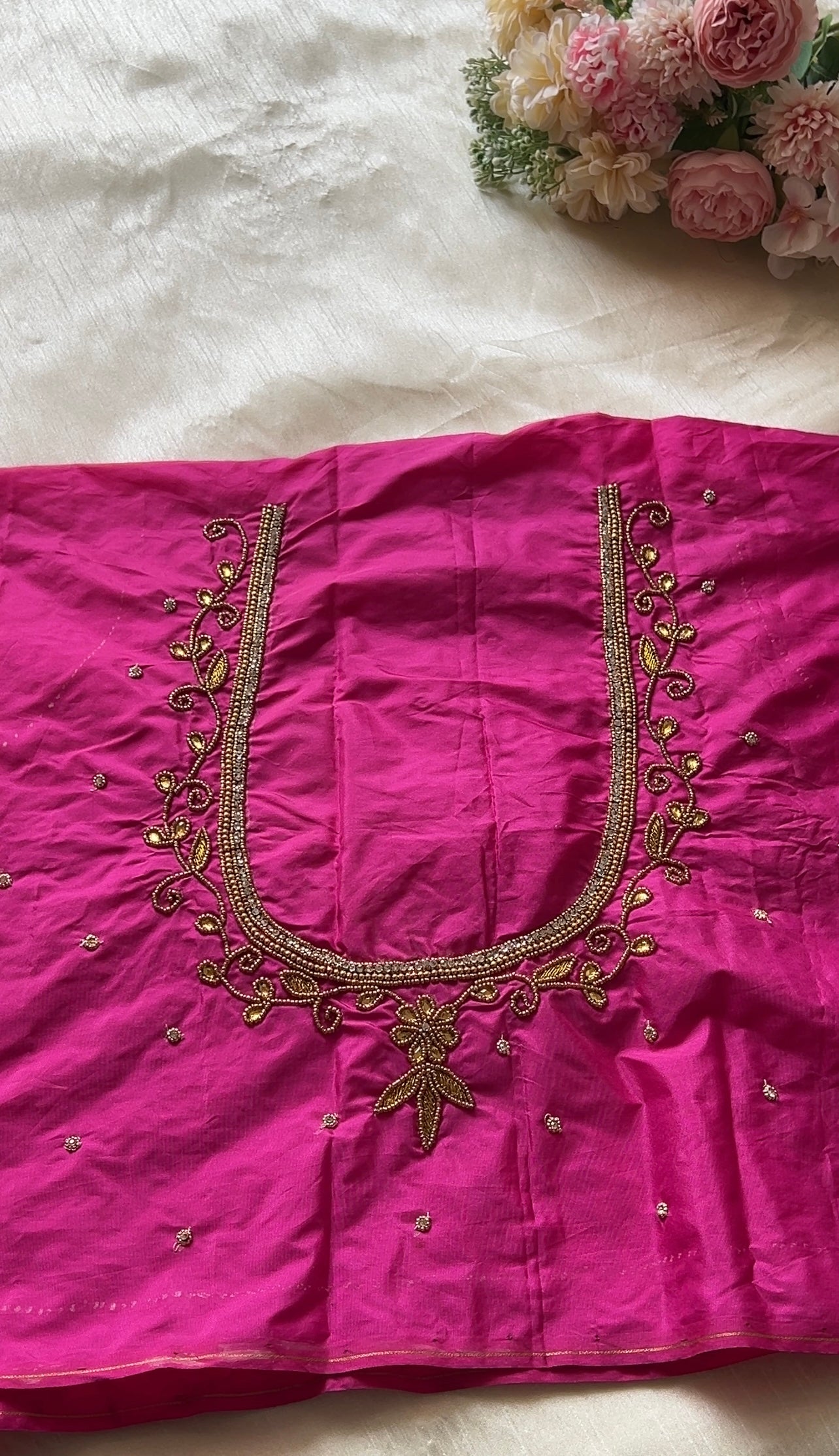 Magenta Raw Silk Blouse with Intricate Hand Embroidery
