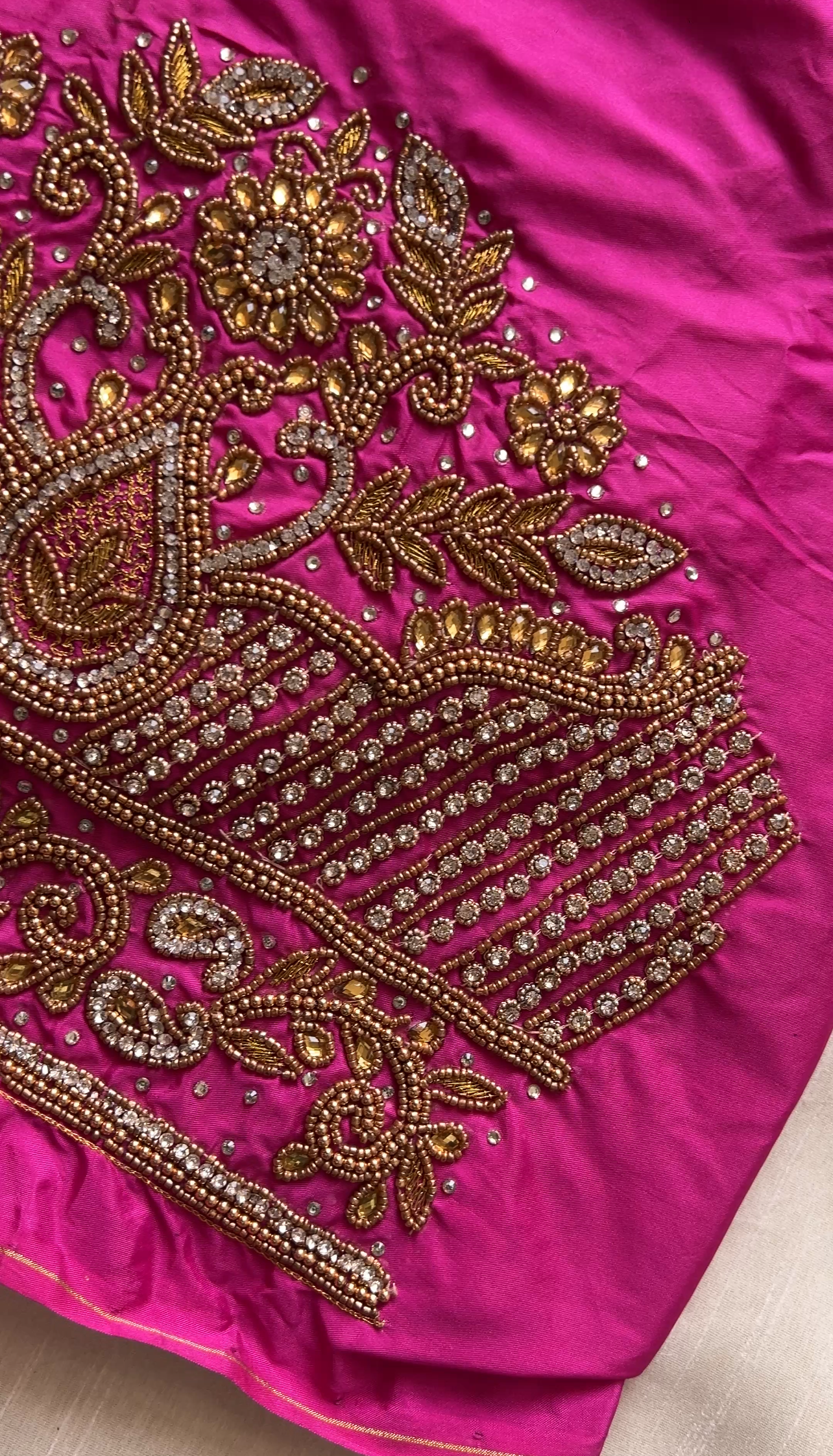 Magenta Raw Silk Blouse with Intricate Hand Embroidery