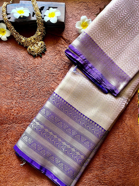 Baby Pink and Violet Tissue Silk Saree