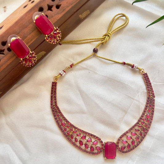 Elegant Ruby Stone Necklace Set with Matching Earrings