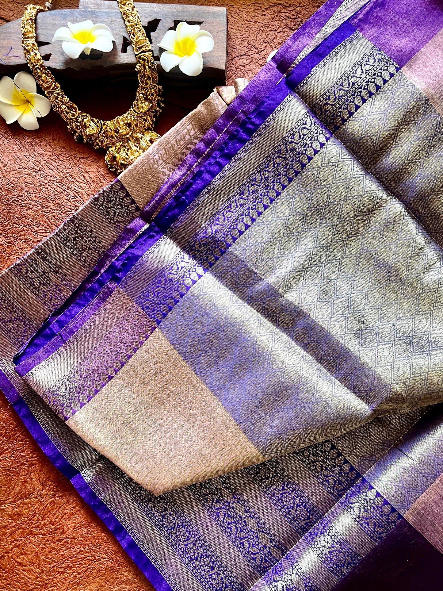 Baby Pink and Violet Tissue Silk Saree