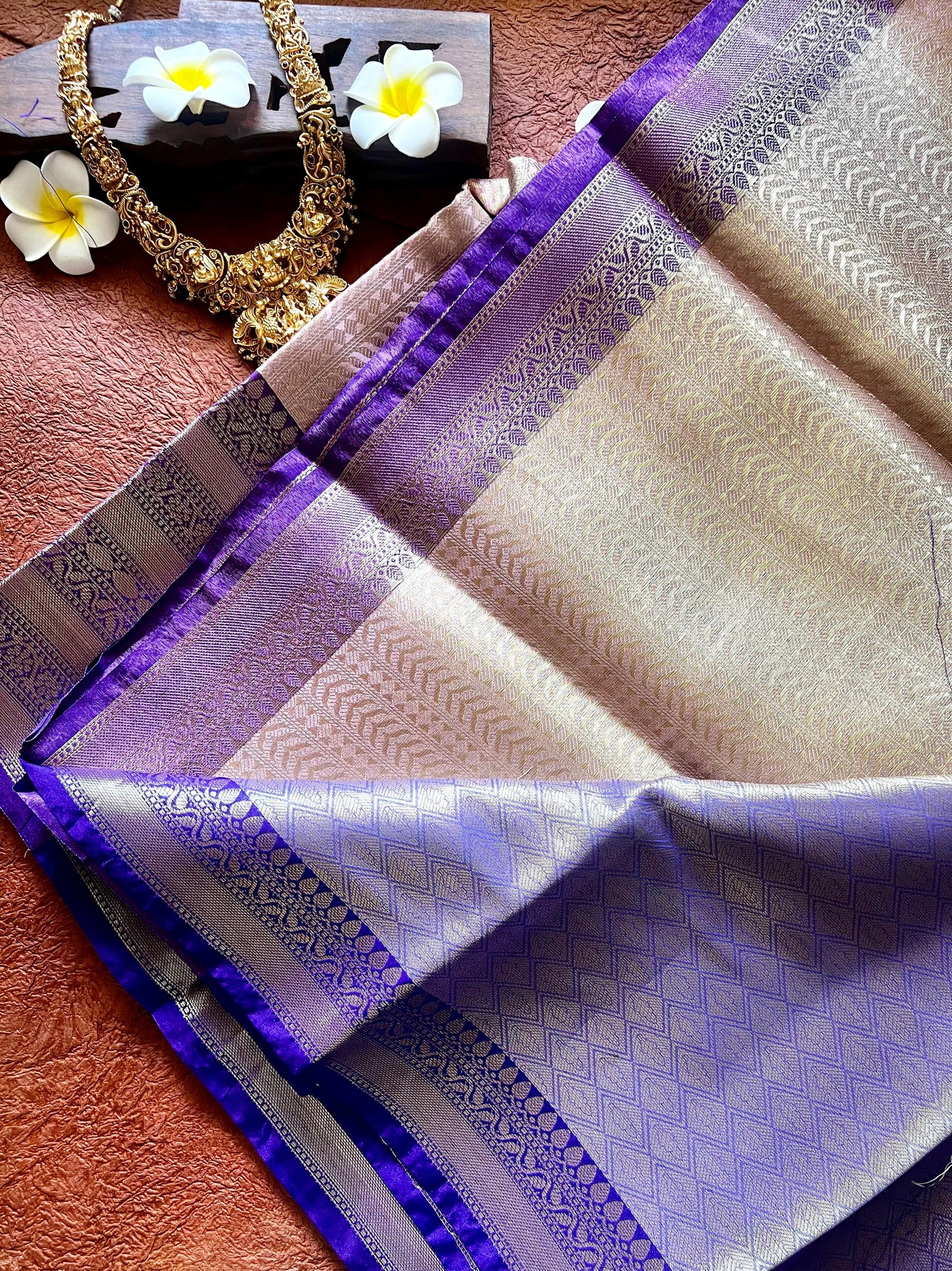 Baby Pink and Violet Tissue Silk Saree